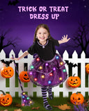 Purple Light-Up Witch Costume Set for Girls – 6-Piece Halloween Dress-Up Kit with LED Skirt, Hat, Broom & Jewelry