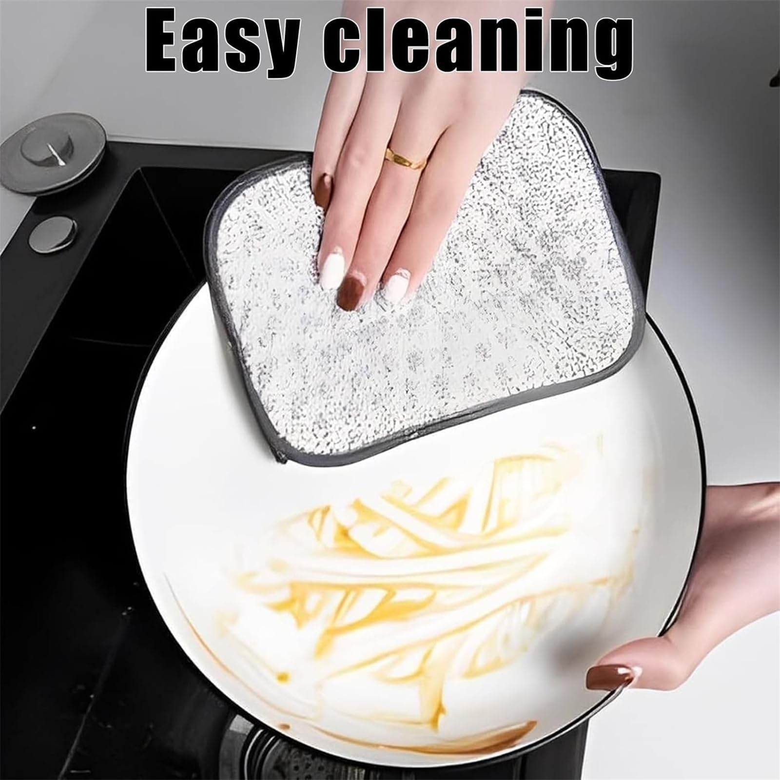 Premium Reusable Non-Scratch Silver Mesh Cleaning Cloth Set, Multipurpose Wet and Dry Kitchen Scrubber Pads (5 Pack)