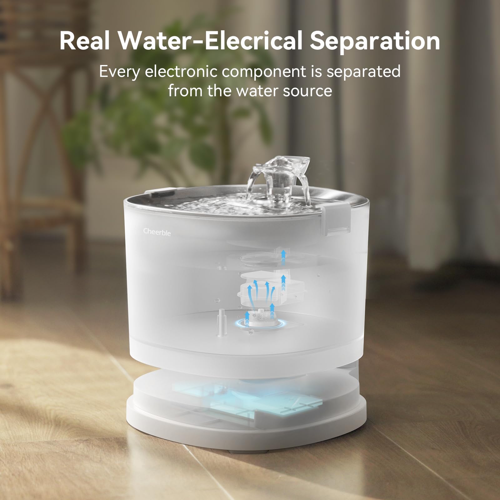 Cheerble Elfin E1+ Pumpless Stainless Steel Cat Water Fountain – MagDrive Technology & Dual Mode (White)