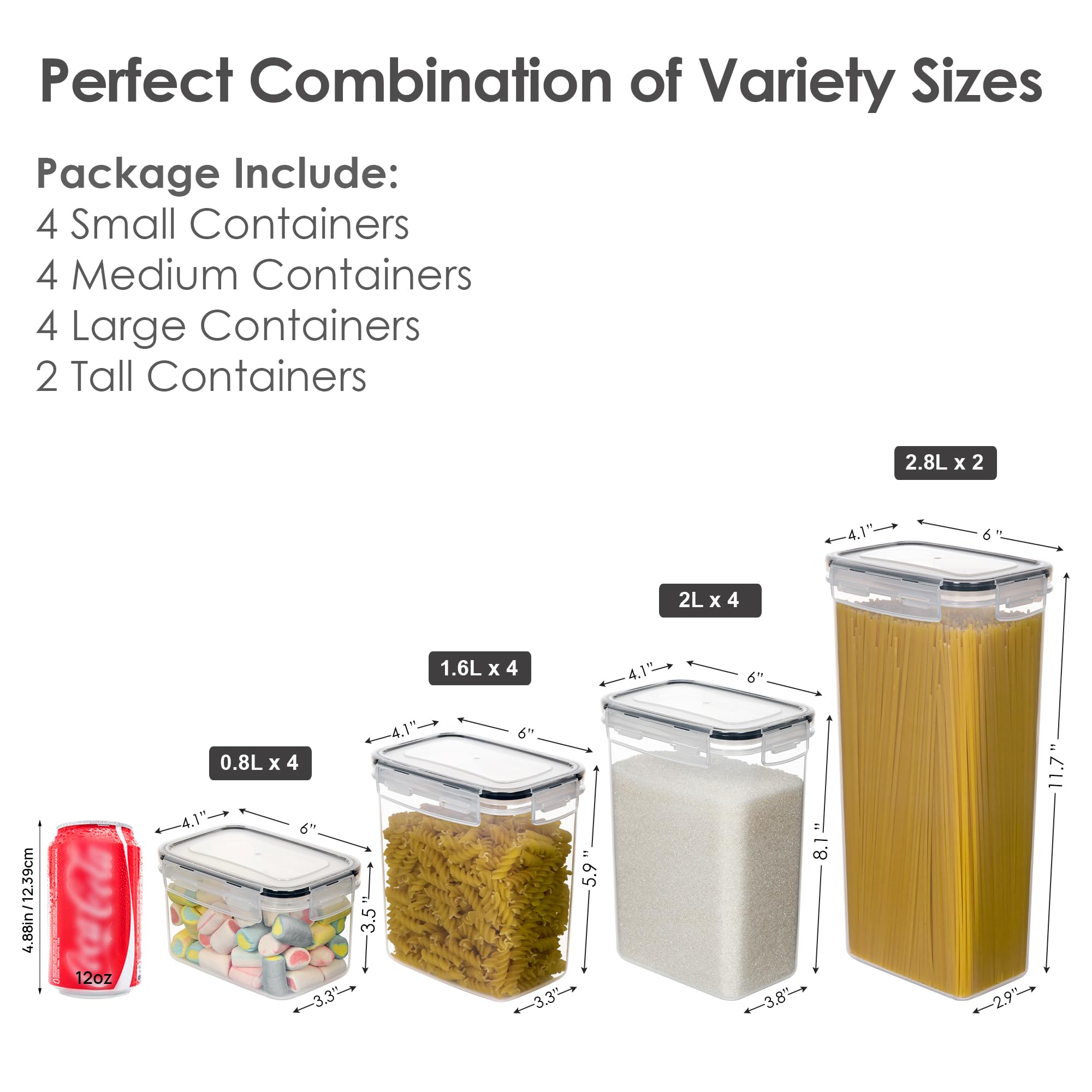 Chefstory Airtight Food Storage Containers Set – 14 Piece Stackable Pantry Canisters with Lids & Labels
