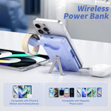 Magnetic 10,000mAh Power Bank – All-in-One Wireless Charging Station with Built-In Cables & Stand (Blue)