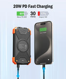 BLAVOR 10000mAh Solar Power Bank with 20W USB-C Fast Charging, Wireless Charging, Dual Flashlight & Compass – Waterproof Outdoor Portable Charger for iPhone, Samsung & Camping