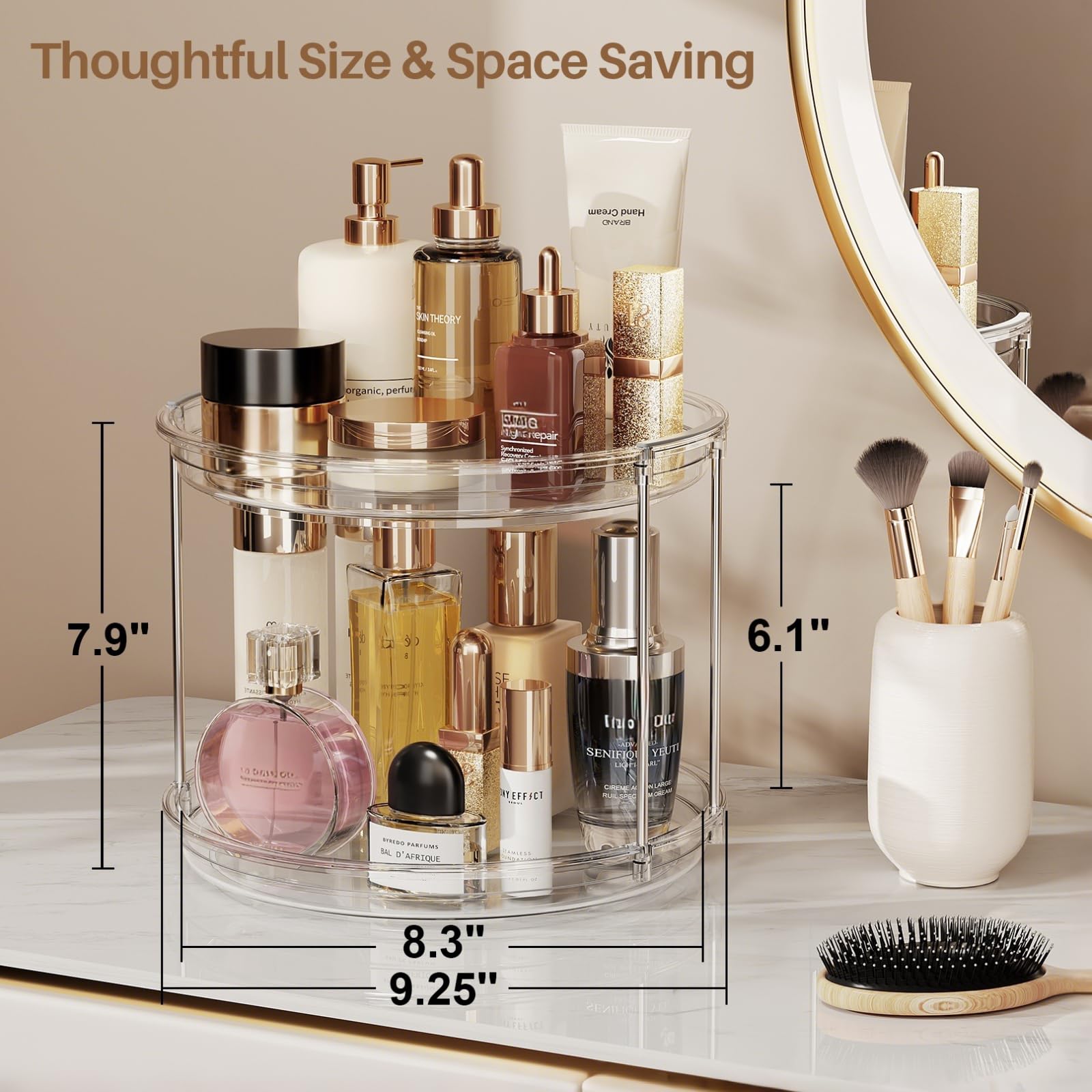 LAMU 2-Tier Lazy Susan Turntable Organizer – Clear Rotating Spice Rack for Cabinets, Pantry & Countertops (9.25”)