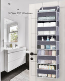 Over the Door Hanging Organizer with Clear Windows – 5 Large Pockets & Mesh Side Storage for Bedroom, Bathroom & Nursery
