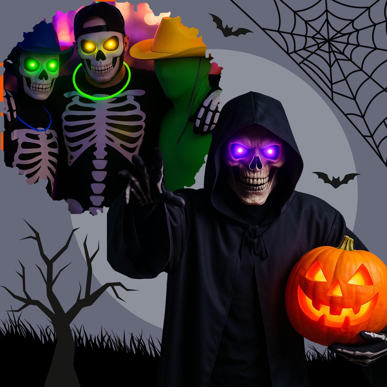 Halloween LED Glowing Eyes – 6 Colors, 23.6" Wire, Battery Powered Lights for Pumpkins, Masks & Spooky Décor