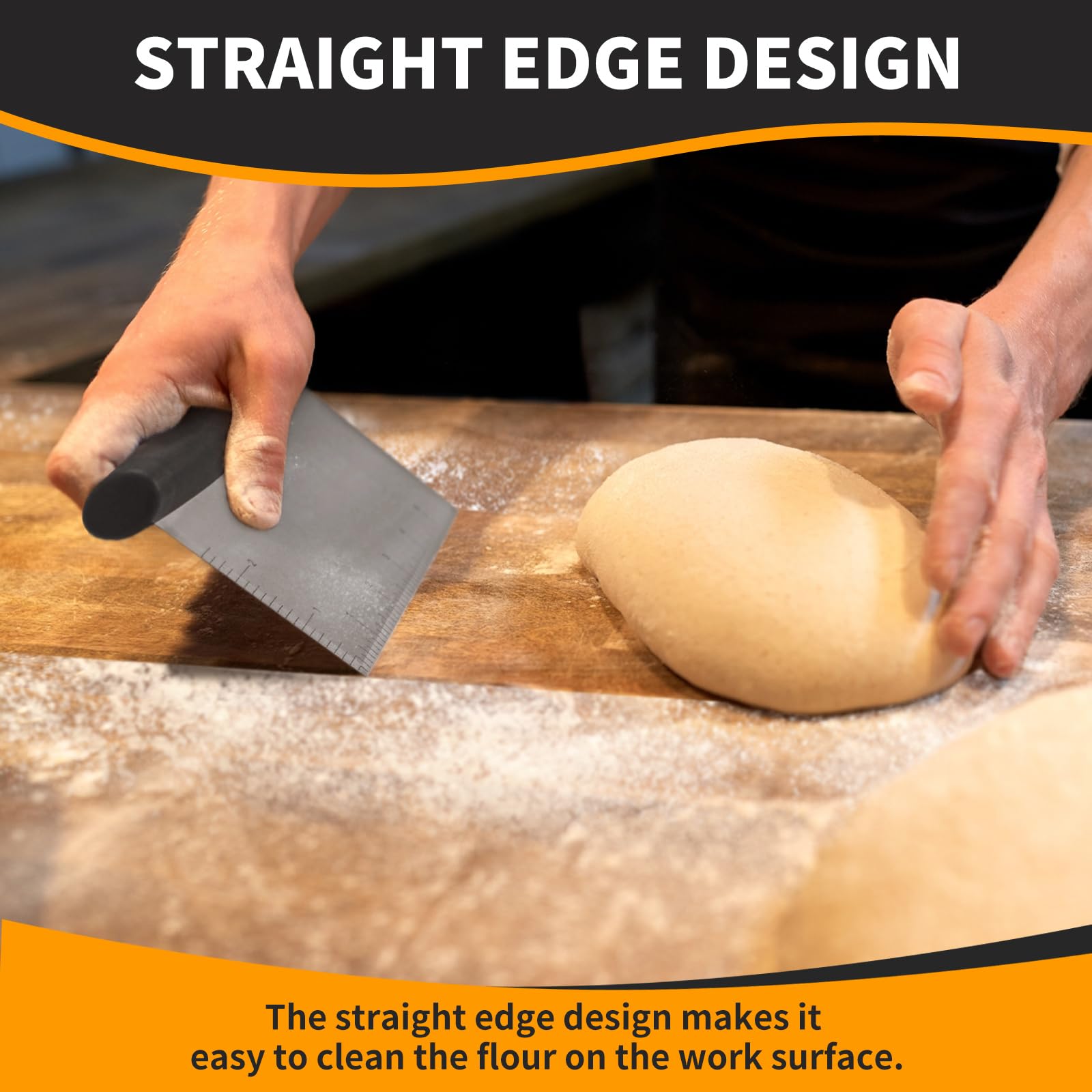 Stainless Steel Bench Scraper with Measurement Marks – Ergonomic Dough & Pastry Cutter