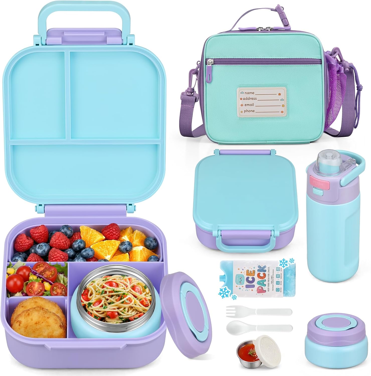 Pink 42 oz Bento Travel Set with Thermos and Bottle