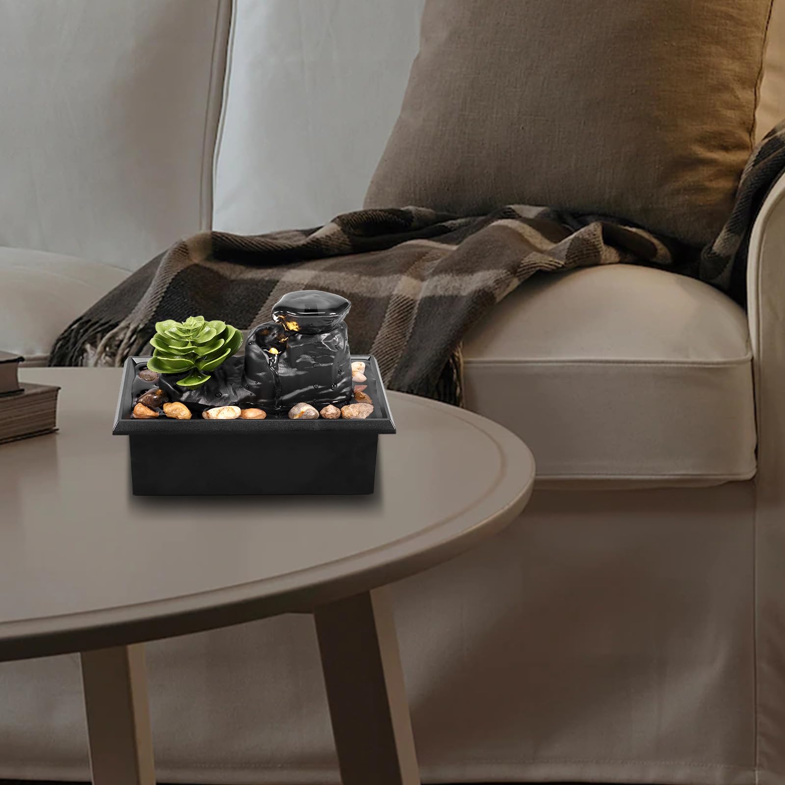 Succulent LED Mini Tabletop Water Fountain – USB/Battery Powered Indoor Zen Decor