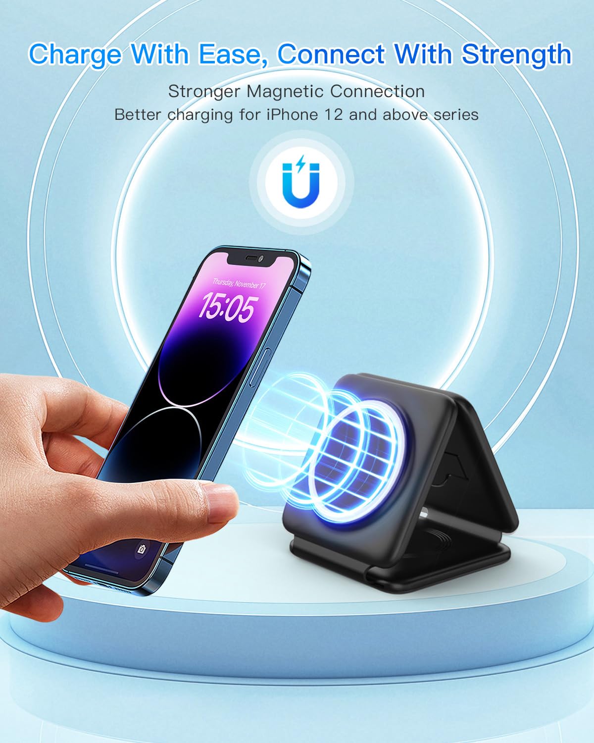 3-in-1 Foldable Magnetic Wireless Charging Station for iPhone, Apple Watch & AirPods