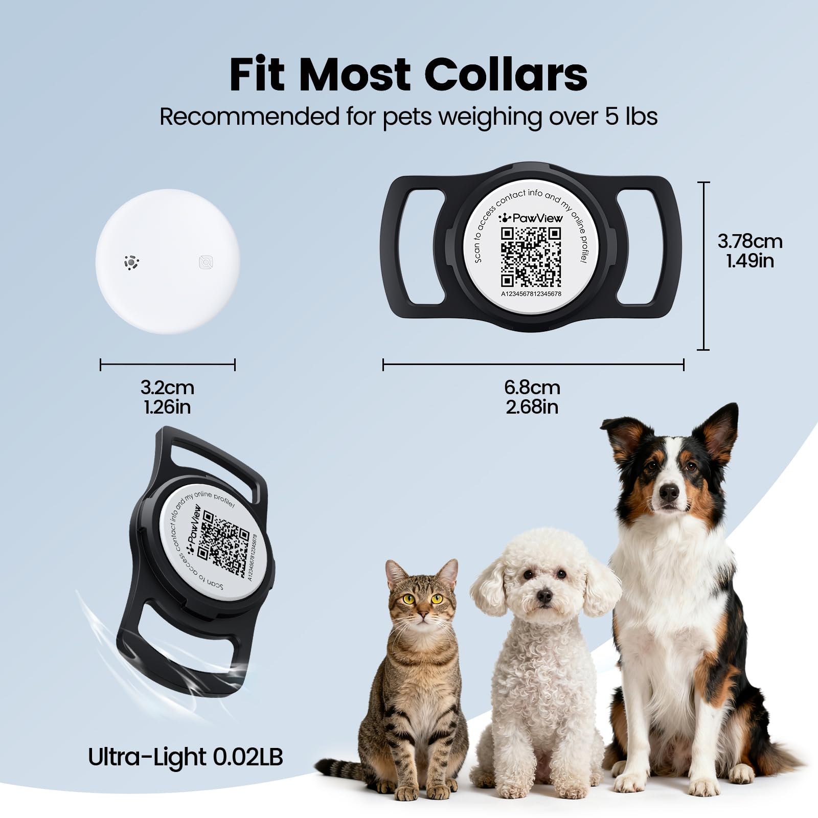 Smart Cat & Dog GPS Tracker with QR Emergency ID Tag, No Monthly Fee, Real-Time Find My Tracking, Lightweight Waterproof Collar Locator for Pets
