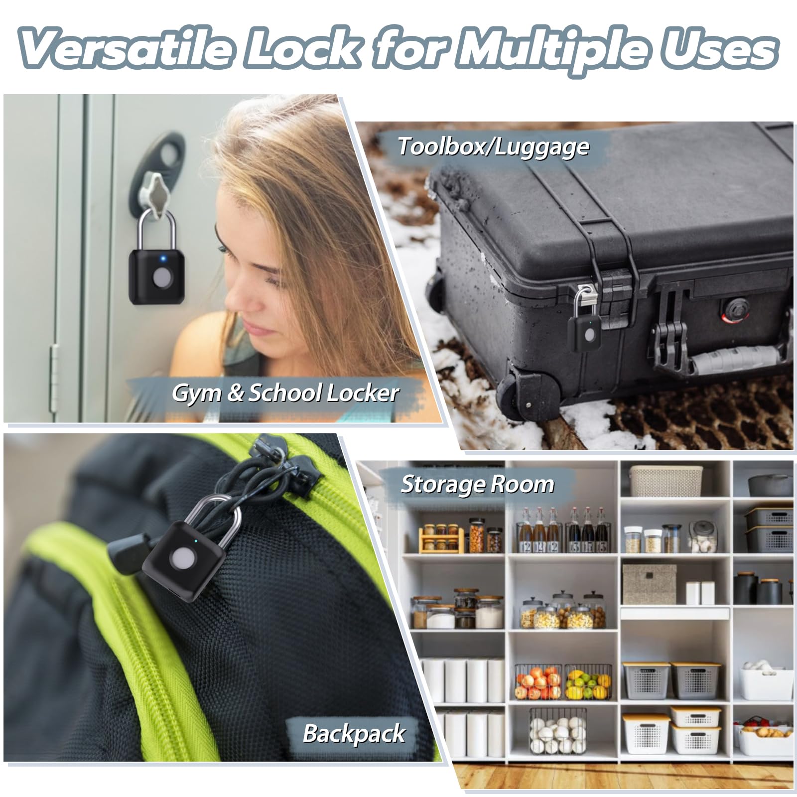 Keylesslife Bluetooth Fingerprint Smart Padlock with App Control, USB Rechargeable Biometric Lock for Gym, Luggage & Storage