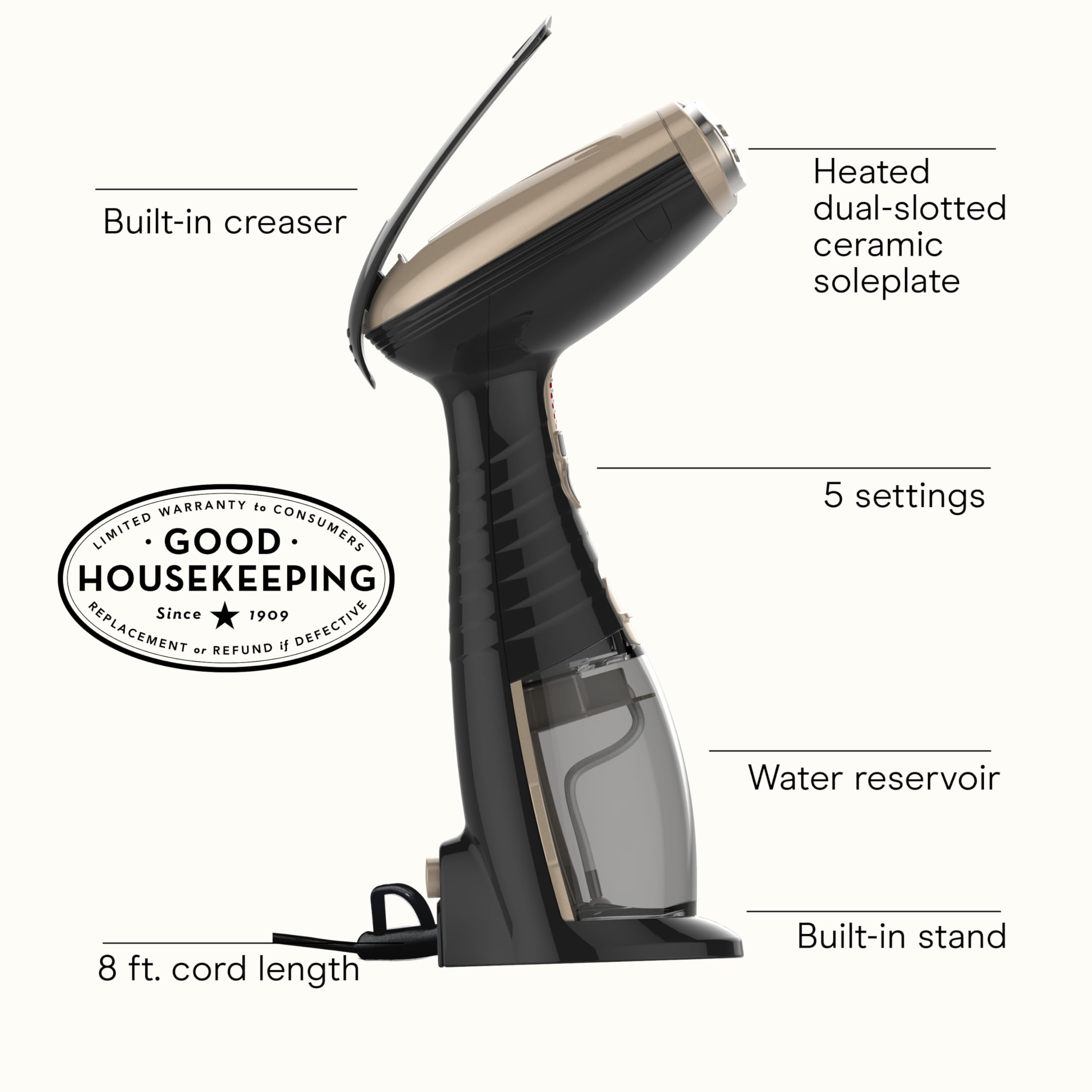 Conair Turbo ExtremeSteam Black Professional Handheld Garment Steamer 1875W with Precision Aluminum Soleplate