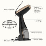 Conair Turbo ExtremeSteam Black Professional Handheld Garment Steamer 1875W with Precision Aluminum Soleplate