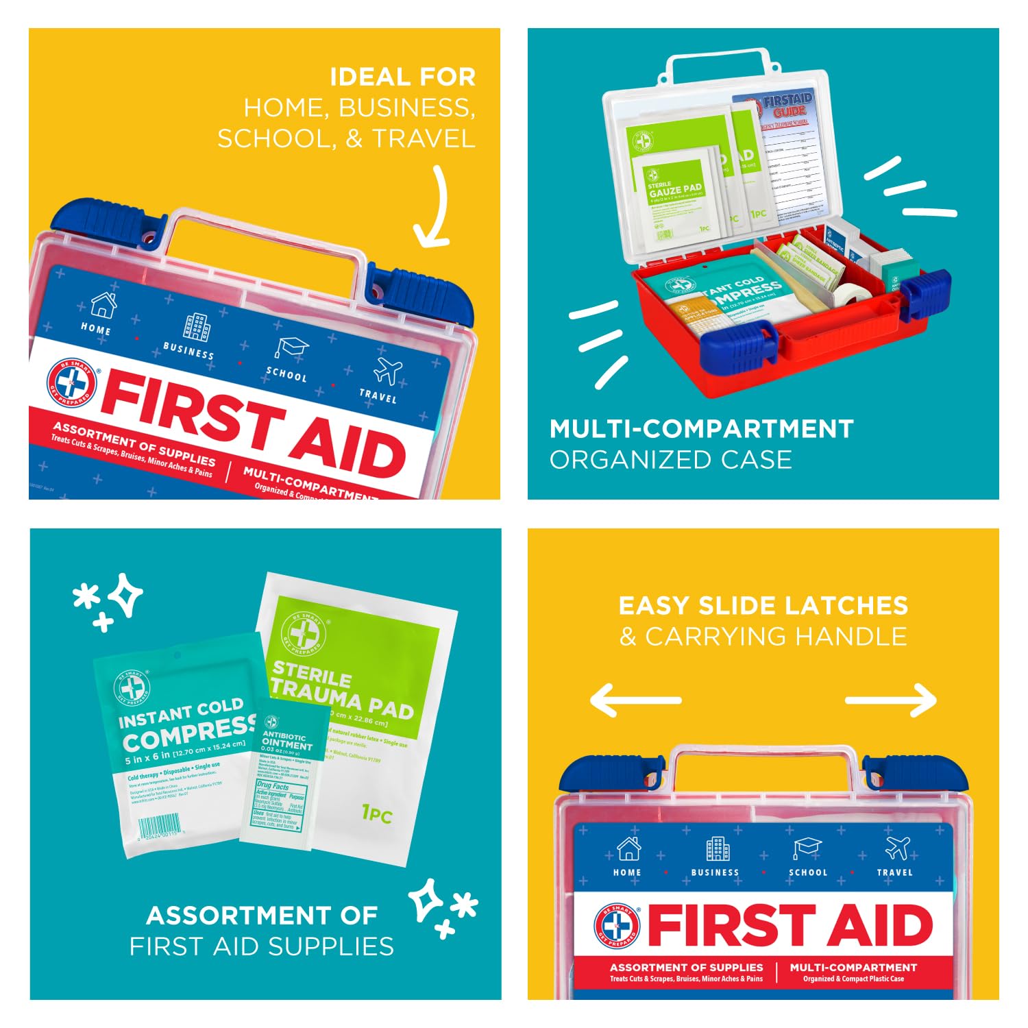 Be Smart Get Prepared First Aid Kit – 180 Pieces, FDA Approved Emergency Medical Kit (Red)