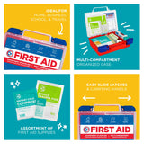 Be Smart Get Prepared First Aid Kit – 180 Pieces, FDA Approved Emergency Medical Kit (Red)