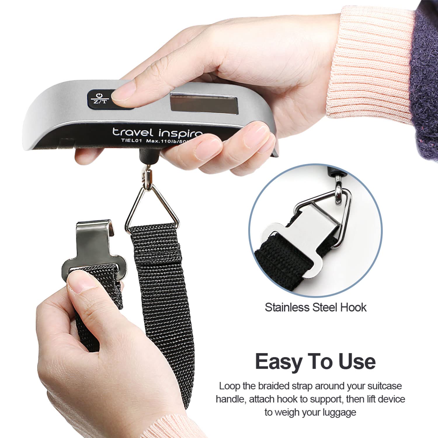 Portable Digital Luggage Scale with LCD Backlight – 110lb/50kg Capacity Travel Baggage Weight Scale with Data Lock & Rubber Grip Handle