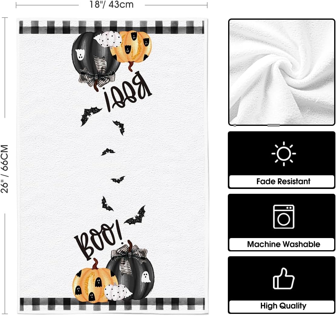 Artoid Mode Halloween Dish Towels – Set of 4 Black Kitchen Tea Towels (18x26") – Soft, Absorbent & Stylish Seasonal Décor