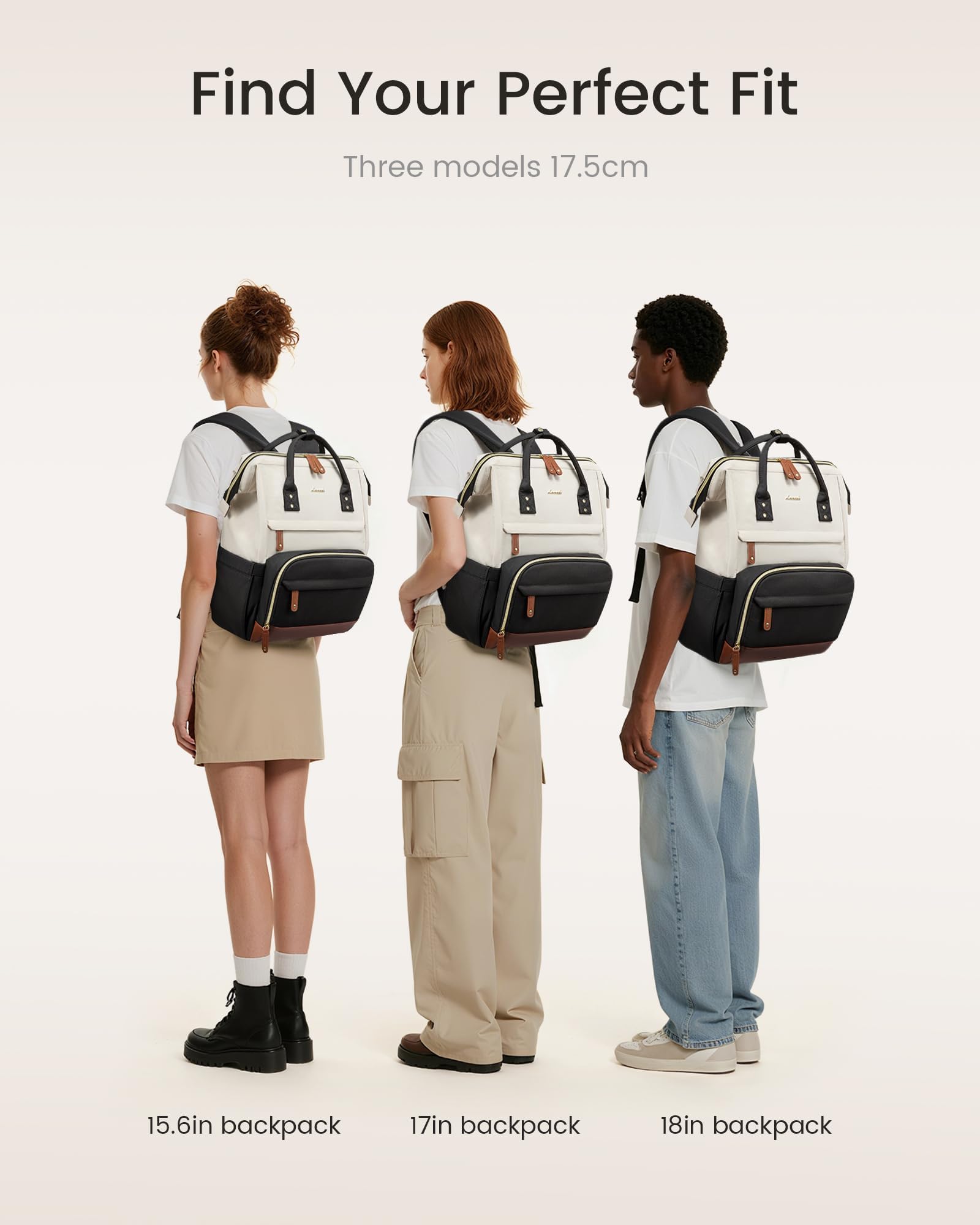 LOVEVOOK Laptop Backpack for Women – 15.6” Large Capacity Waterproof Work, Business & Travel Backpack (Beige-Black)