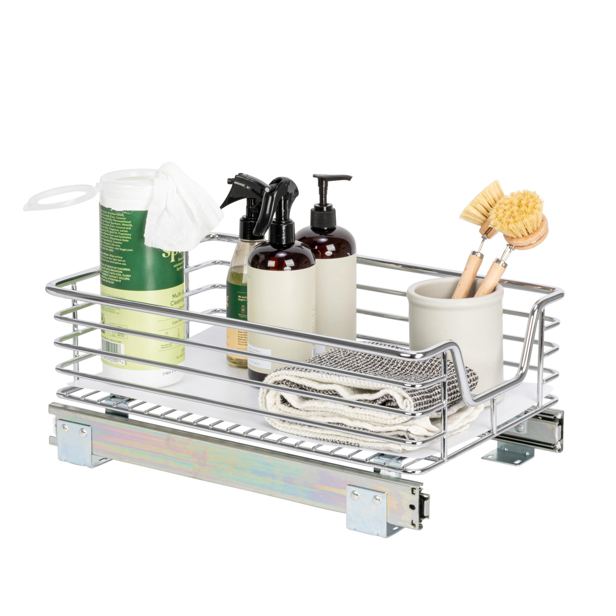 Household Essentials Glidez Single-Tier Pull-Out Cabinet Organizer – Chrome Slide-Out Storage with Protective Liner