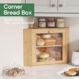 Large Corner Bamboo Bread Box with Adjustable Shelf & Wavy Acrylic Door for Kitchen Countertop