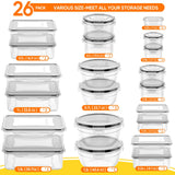 Airtight Food Storage Containers Set – 26 Pack Stackable Meal Prep Containers with Lids & Sauce Cups