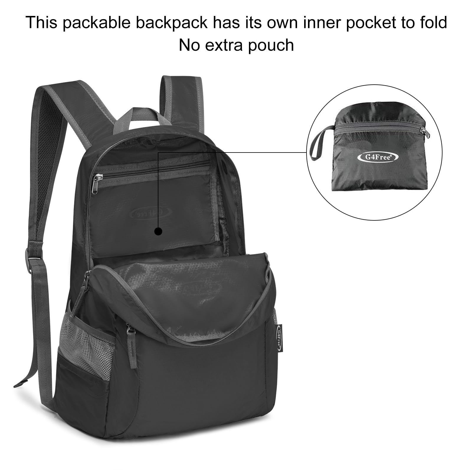 G4Free 20L Ultra Lightweight Packable Backpack – Foldable Travel & Hiking Daypack for Men & Women – Black