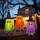 Hanging Light-Up Ghost Trio – 3-Piece Halloween Decoration Set with LED String Lights in Orange, Purple & Green
