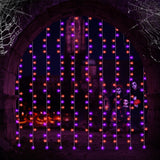 Purple & Orange Halloween Curtain Lights – 300 LED Battery-Operated String Lights with Remote Control (9.8ft x 9.8ft, Indoor/Outdoor)