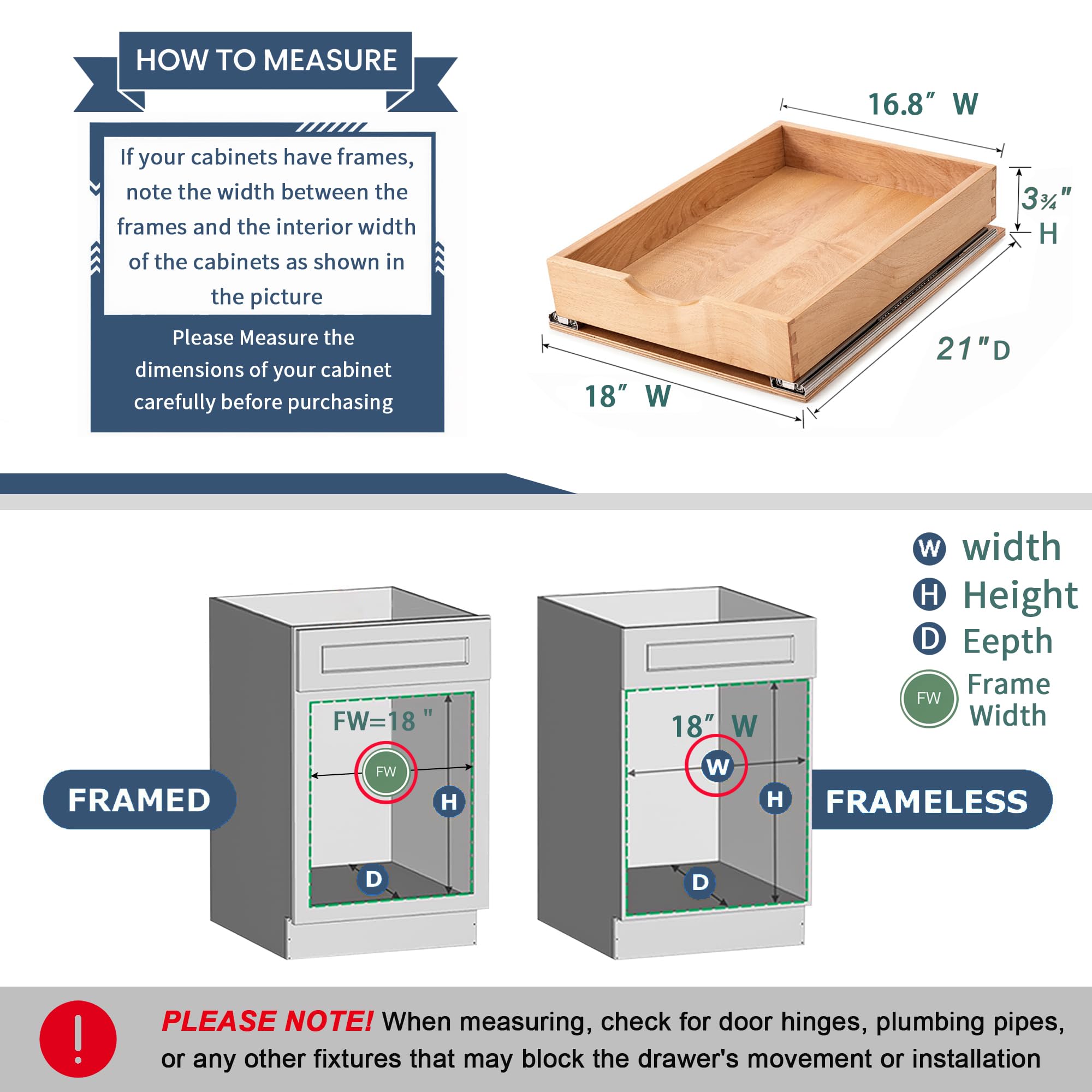 Draworia Solid Beechwood Pull-Out Cabinet Drawer – Soft-Close, Pre-Assembled Precision Fit Organizer