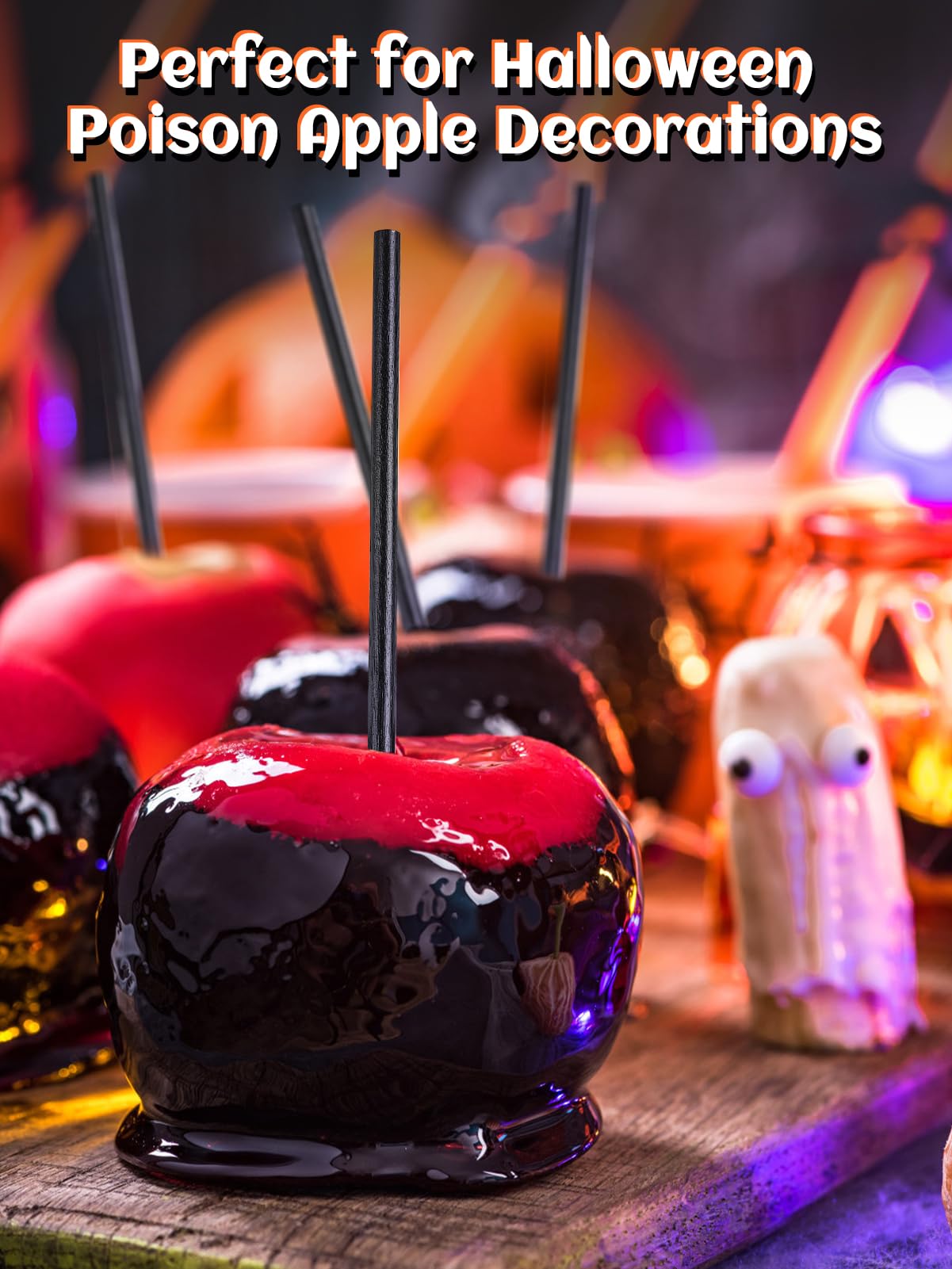 36Pcs Black Candy Apple Sticks – 6 Inch Wooden Caramel Apple Skewers for Halloween Parties, Baking & DIY Dessert Decorations