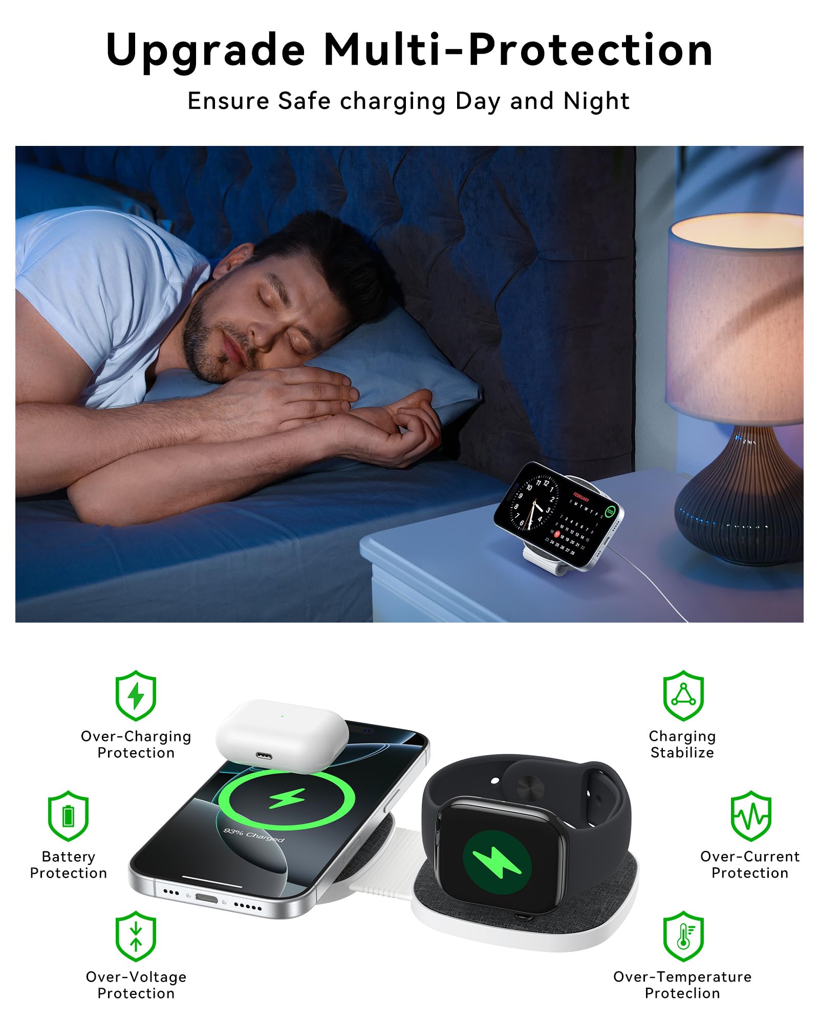 2-in-1 Magnetic Foldable Wireless Charger for iPhone & Apple Watch – Portable MagSafe Charging Stand with Fast Charging Adapter