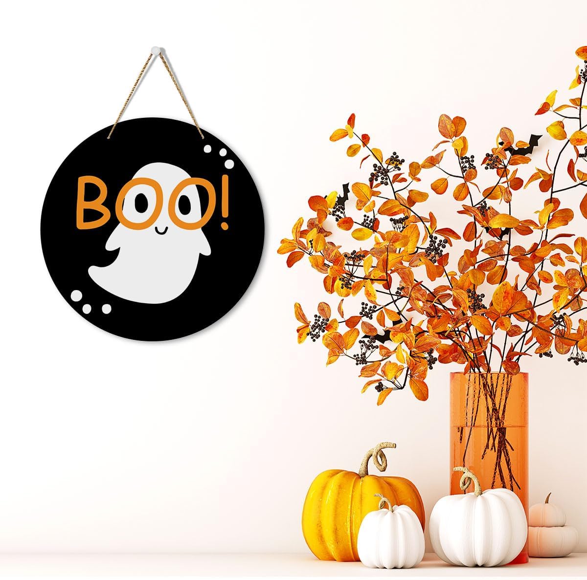 Fall Wooden Round Sign – 12" Rustic Farmhouse Hanging Autumn Decor with Jute Rope for Home & Office