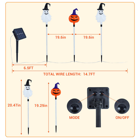 Solar Halloween Pathway Lights 2024 – 6-in-1 Purple & Orange LED Pumpkins & Ghosts with 8 Modes & Waterproof Design