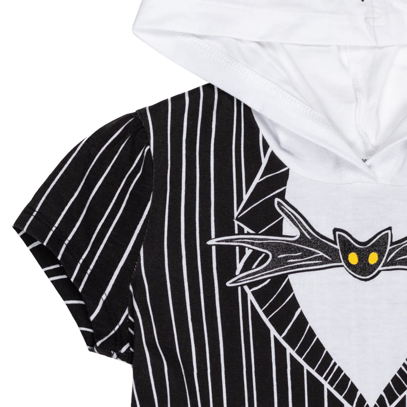 Girls Nightmare Before Christmas Dress – Official Disney Jack Skellington Short Sleeve Hooded Outfit 🎃🖤