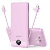 VEGER 10000mAh Power Bank with Built-in Wall Plug & Charging Cables – Slim Portable Charger for iPhone, Samsung & USB Devices