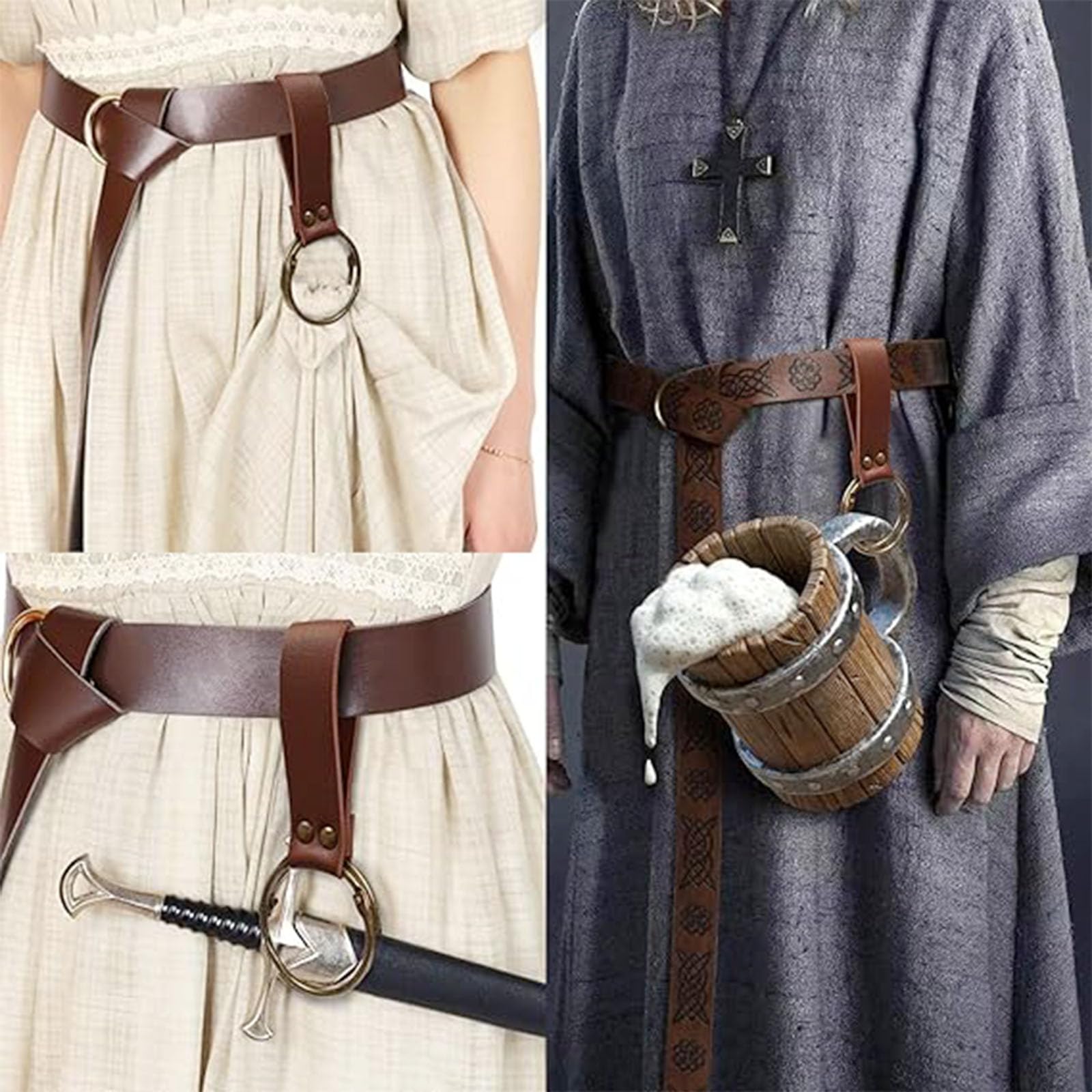 Renaissance Belt Pouch & Magic Potion Bottle Set – Medieval Leather Belt with Coin Purse & Keyring ⚔️✨