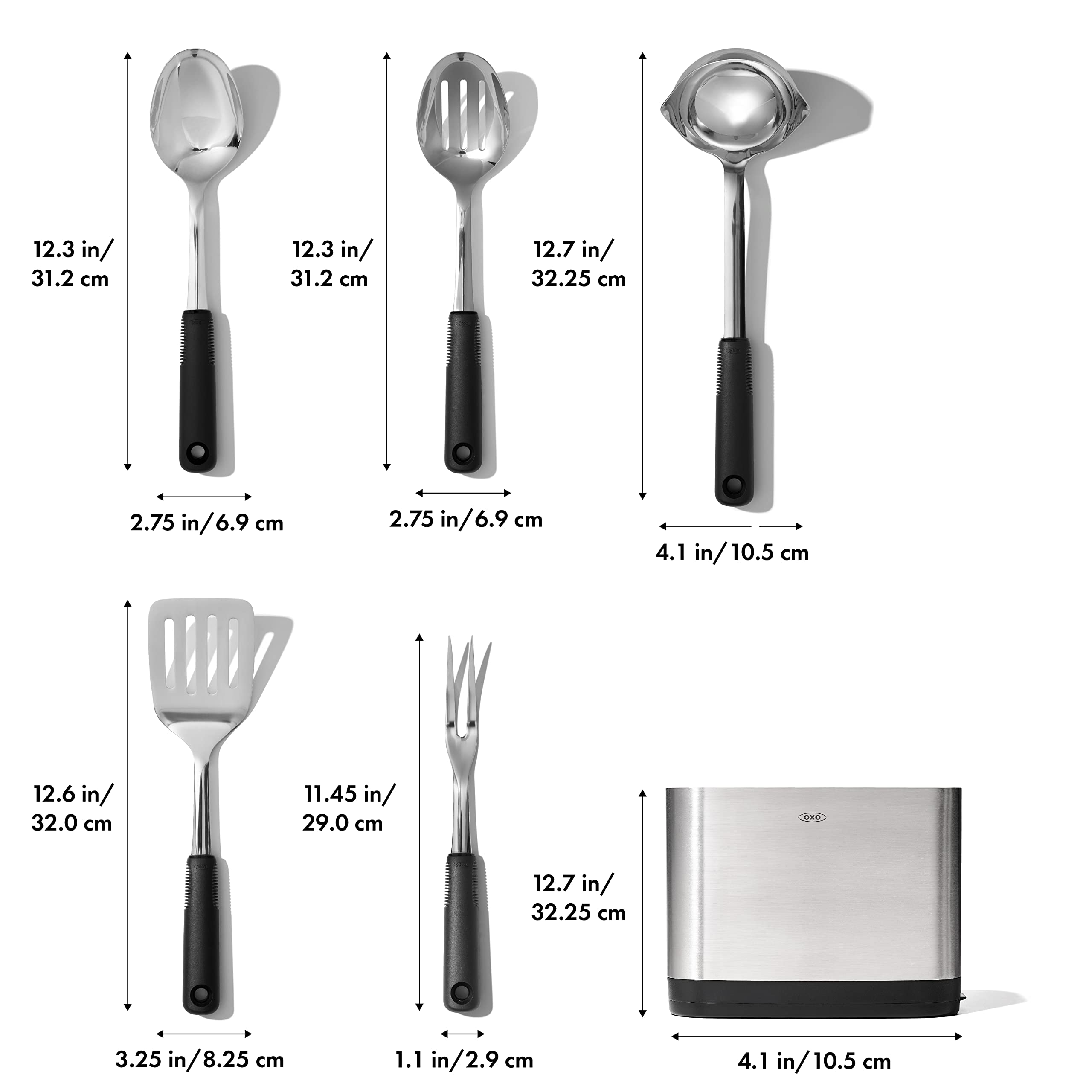 6-Piece Stainless Steel Prep & Serve Utensil Set with Holder – Elegant Kitchen-to-Table Design
