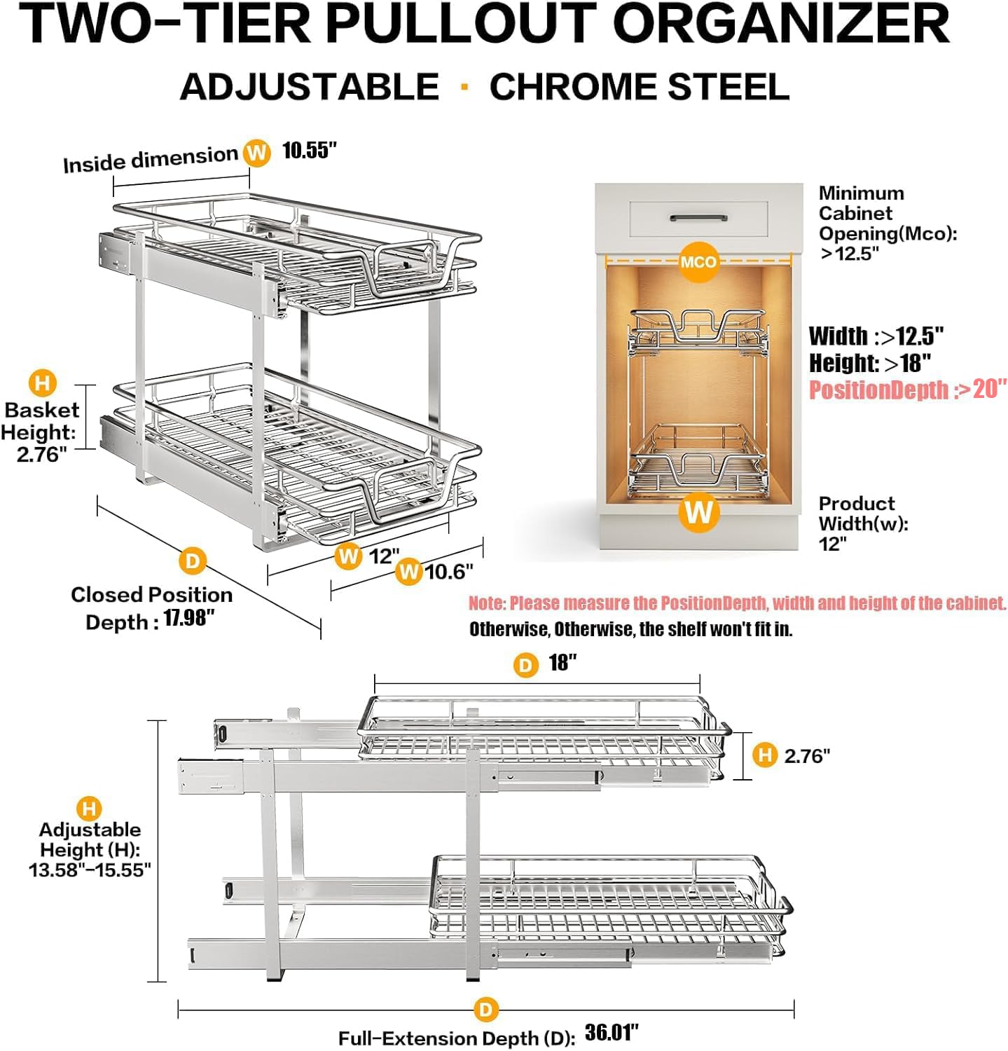 2-Tier Pull-Out Cabinet Organizer – Independently Sliding Chrome Storage Shelves