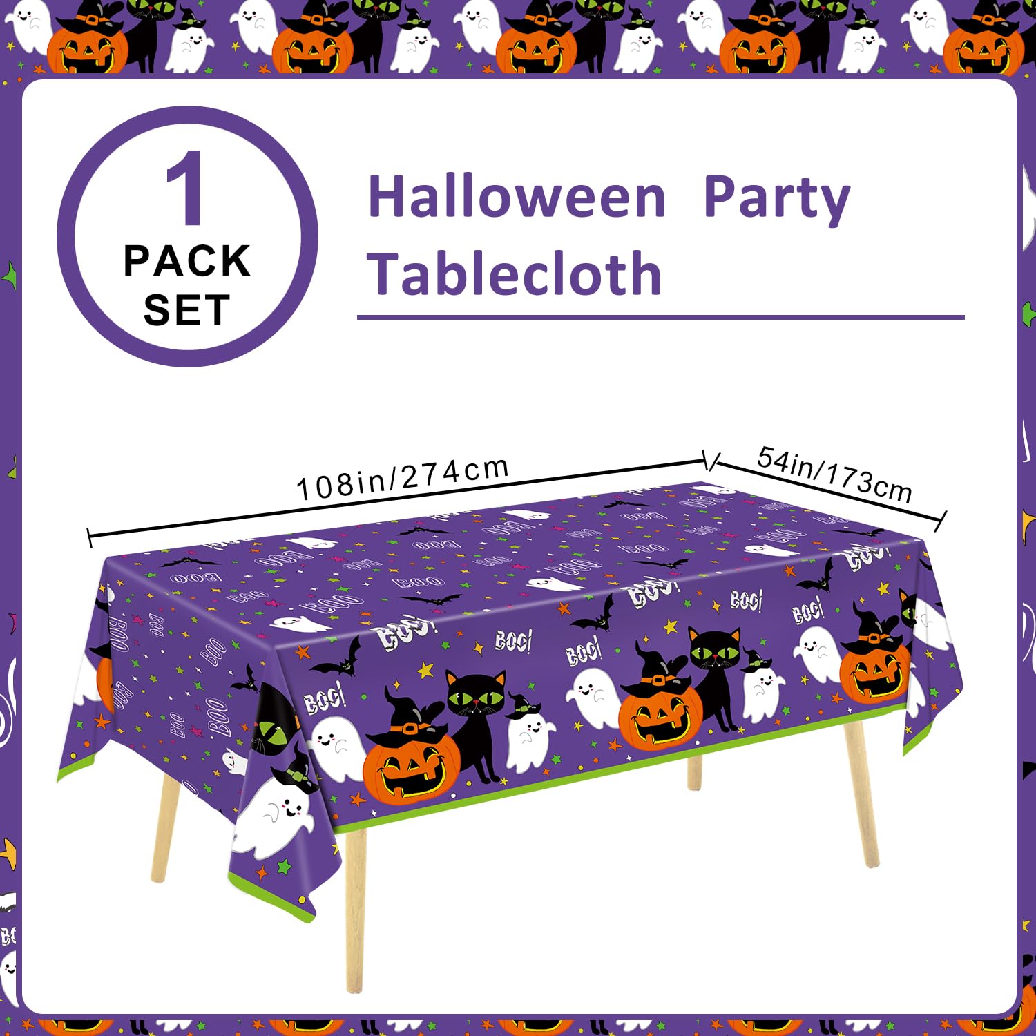 Halloween Party Supplies Set for 24 Guests – Includes Plates, Cups, Napkins, Tablecloth, Banner & Hanging Swirls – Complete Halloween Tableware & Decorations Kit