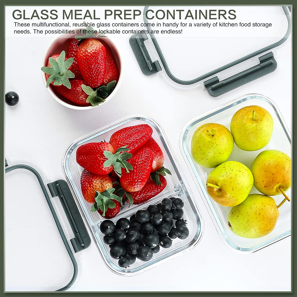 Glass Meal Prep Containers with Lids – 10-Pack 30 oz Borosilicate Food Storage Set (Gray Lids)