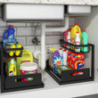 REALINN Under Sink Pull-Out Organizer – Sliding L-Shaped Cabinet Storage Shelf for Kitchen & Bathroom (Black, 2-Pack)