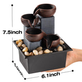 4-Level Tabletop Waterfall Fountain with LED Light & Natural Rocks – Indoor Meditation Decor (Brown)