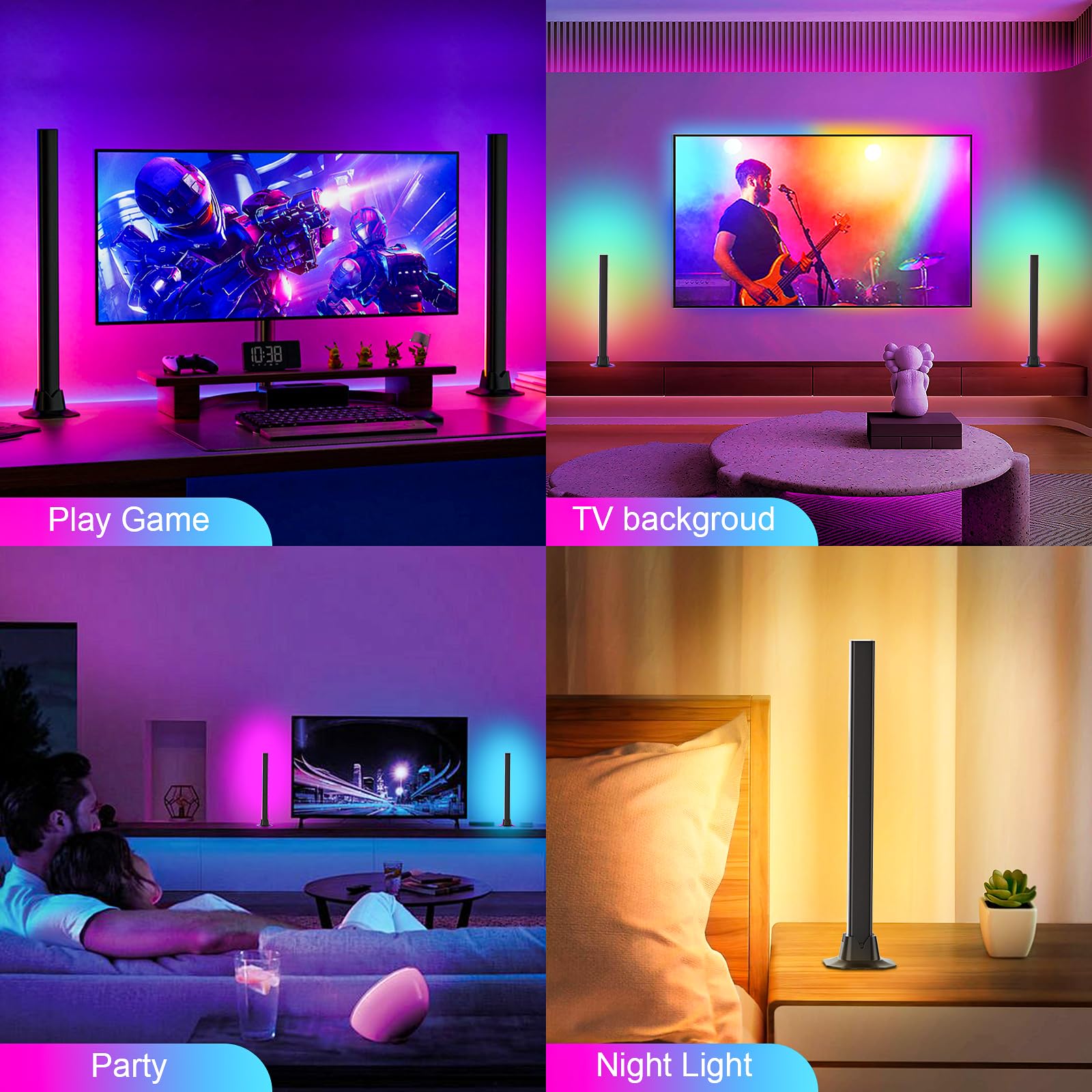 16.5” Rainbow Chasing Smart LED Light Bars – 16 Million Colors, Music Sync & App Control – Black