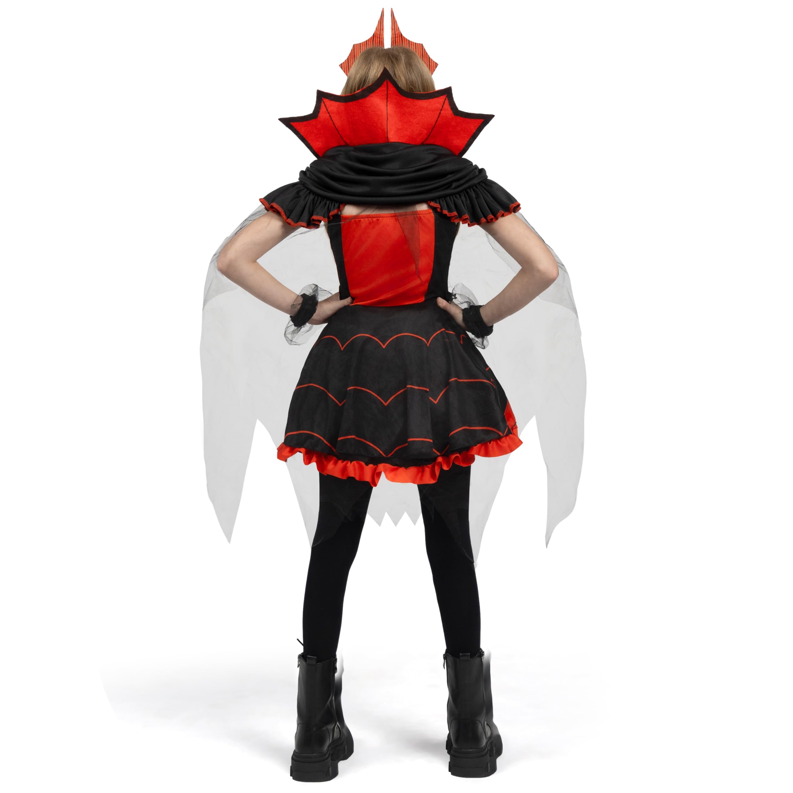 Girls Red Vampire Queen Costume Set – Dress, Cape, Gloves, Necklace & Headband (Sizes 5–16)