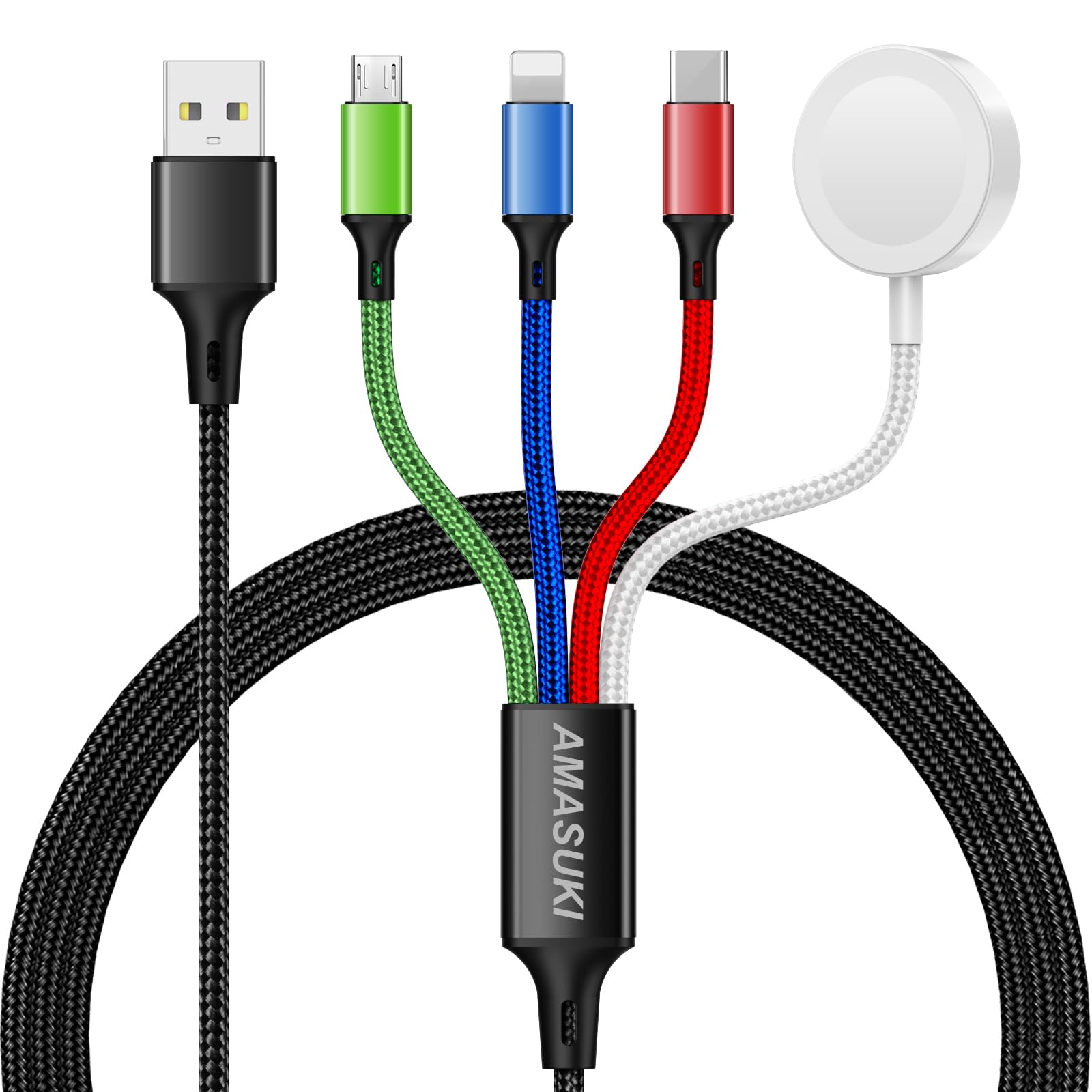 4-in-1 Multi Charging Cable with iWatch Magnetic Charger – Universal USB C, Lightning & Micro USB Fast Charging Cable for iPhone, Apple Watch, iPad, Samsung & Travel Devices