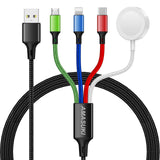 4-in-1 Multi Charging Cable with iWatch Magnetic Charger – Universal USB C, Lightning & Micro USB Fast Charging Cable for iPhone, Apple Watch, iPad, Samsung & Travel Devices