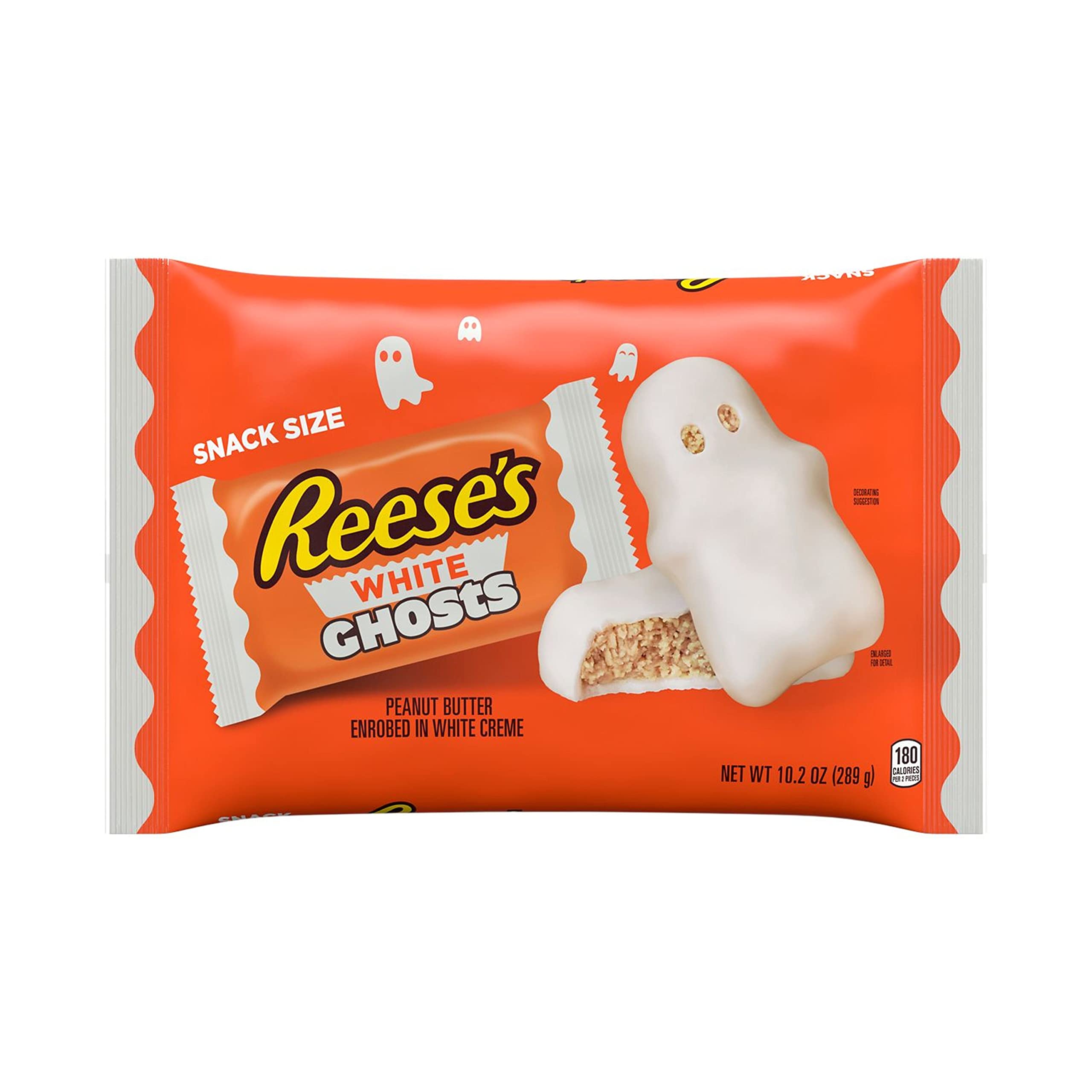 REESE’S White Creme Peanut Butter Ghosts – Snack Size Halloween Candy, 10.2 oz Bag