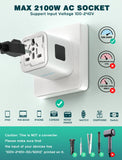 TECSIX Universal Travel Adapter – Compact 2500W Worldwide Plug Adapter for 200+ Countries (White)