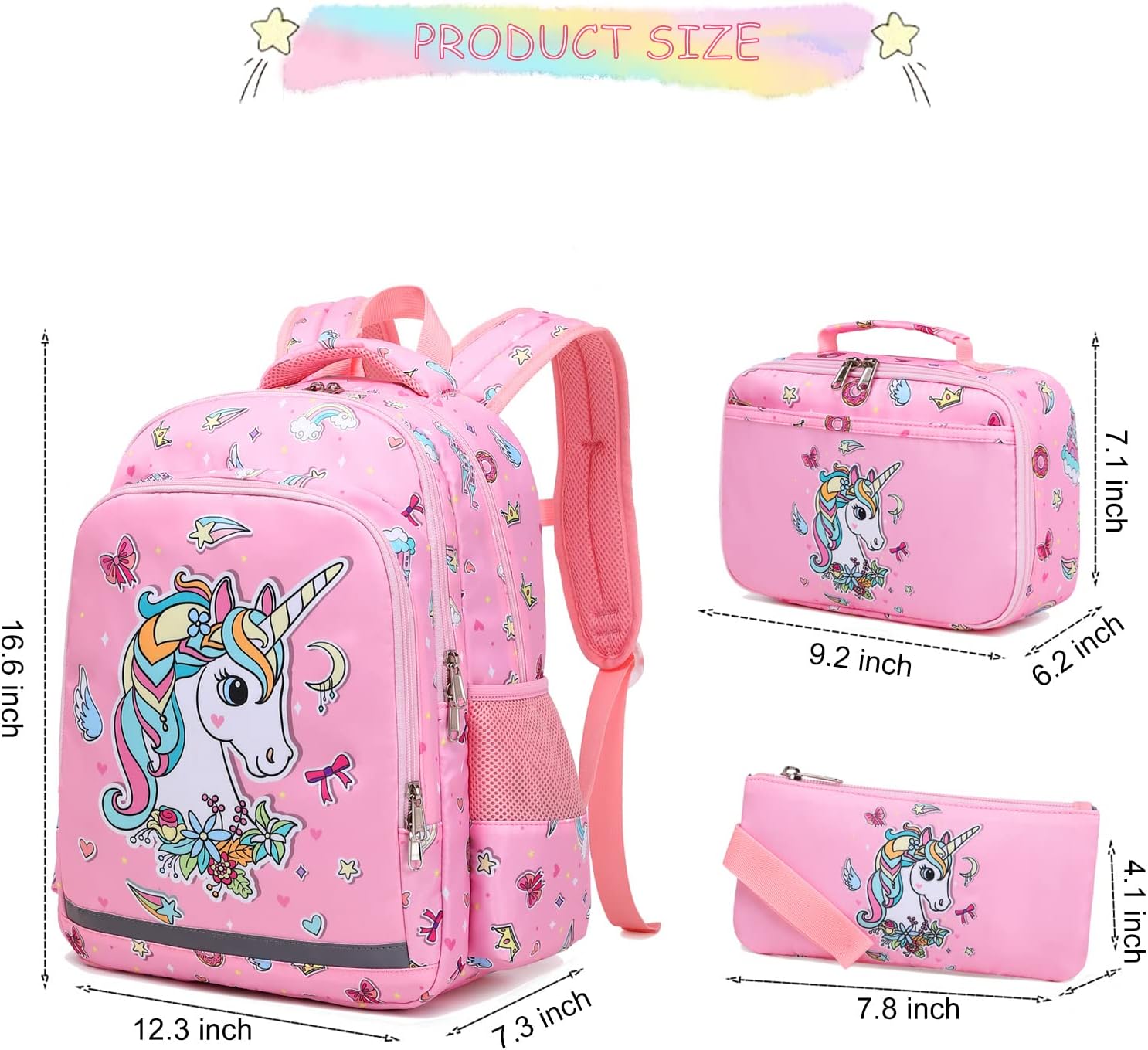 Unicorn School Backpack Set with Lunch Bag and Pencil Case