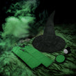 Black & Green Witch Costume Kit (5PCS with Glasses) – Complete Halloween Witch Set with Hat, Gloves, Face Paint & Accessories